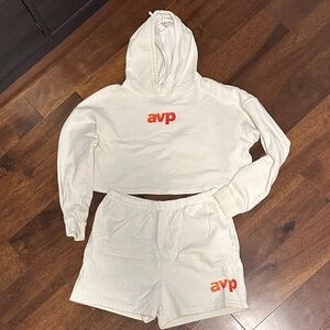 AVP Cream Cropped Hoodie and Shorts Set
